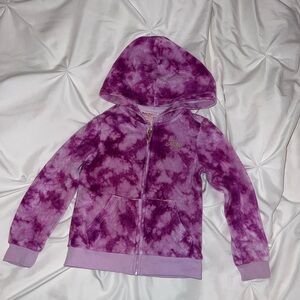 Toddler girls y2k Juicy Couture purple tie dye terry zip up hoodie sweater sz 4T